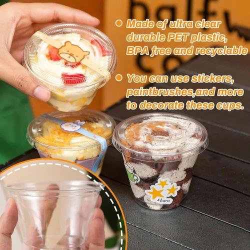 Miniatura 4 de Qinsihwn 100 Piezas Vasos de Plástico Desechables de 8 OZ con Tapas Planas, Vasos Transparentes de Porción con Tapas Planas, Recipientes de Plástico