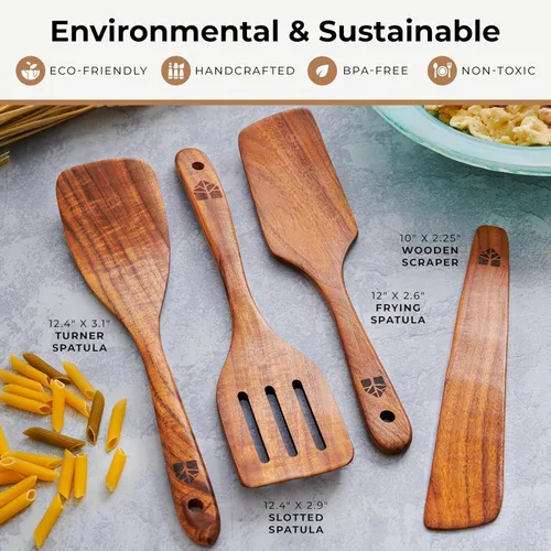 Miniatura 5 de Espátula de madera para cocinar, espátulas de teca para uso en la cocina, utensilios de cocina de madera, juego de 4 incluyendo pala, espátula