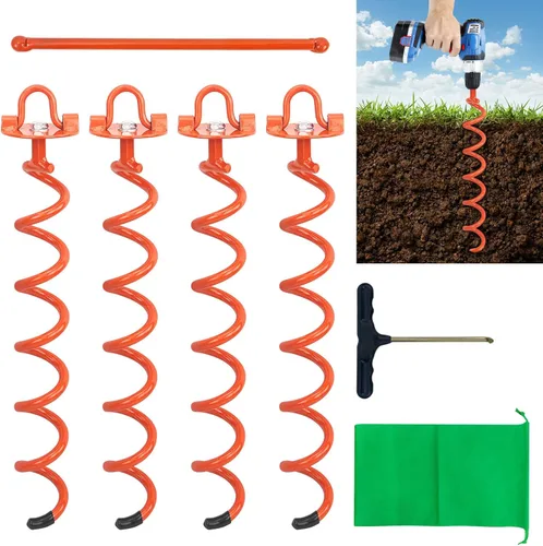 Miniatura 10 de MIXXIDEA Anclajes de Suelo de 17.5 Pulgadas con Tornillo, Kit de Anclajes de Tierra en Espiral de Metal, Estaca en Espiral de Anillo Plegable
