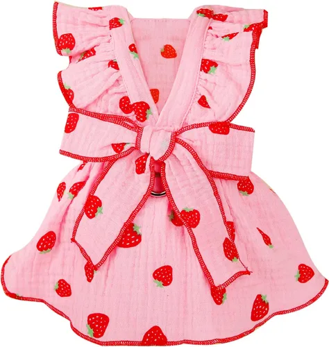 Miniatura 8 de Vestidos para perros pequeños, hembra, perro, gato, vestido lindo de algodón extra de verano, decoración de lazo, traje de cumpleaños, ropa de Rosa