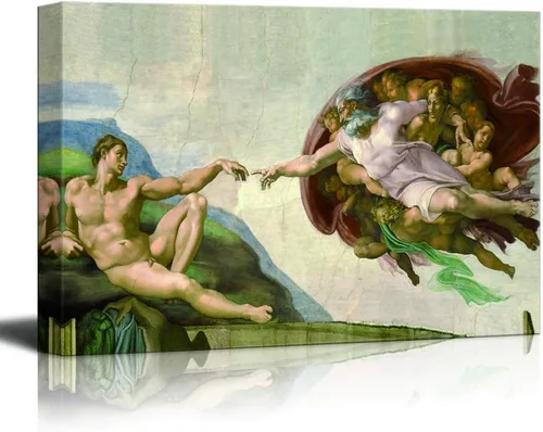 wall26 - Lienzo decorativo para pared - Creación de Adán por Michelangelo Giclée - Arte moderno para el hogar estirado y enmarcado listo para colgar