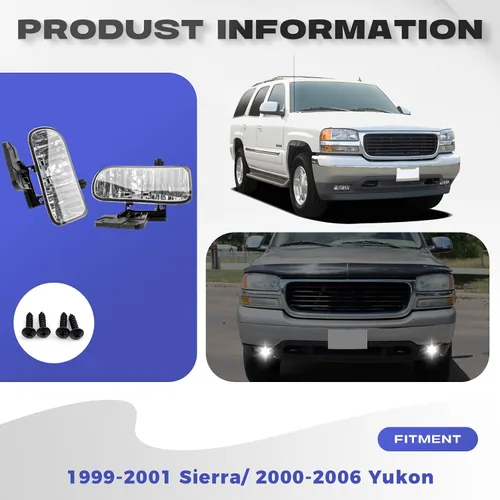 Miniatura 6 de Luces antiniebla para 1999 2000 2001 2002 Sierra / 2000 2001 2002 2003 2004 2005 2006 Yukon/Yukon XL Camioneta SUV, juego de luces antiniebla claras