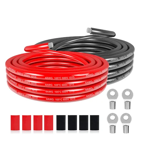 Cable eléctrico 4 AWG calibre 4 UL1015, longitud de 19.7 pies (9.84 pies negro y 9.84 pies rojo), cable de cobre estañado, adecuado para sistemas