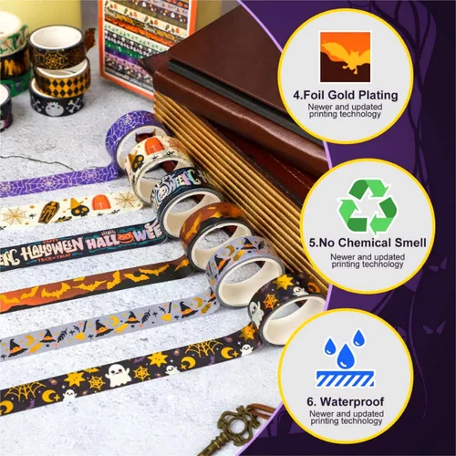 Miniatura 3 de 16 rollos de cinta adhesiva Washi de Halloween, cinta adhesiva de papel de aluminio, cinta decorativa para álbumes de recortes, diario