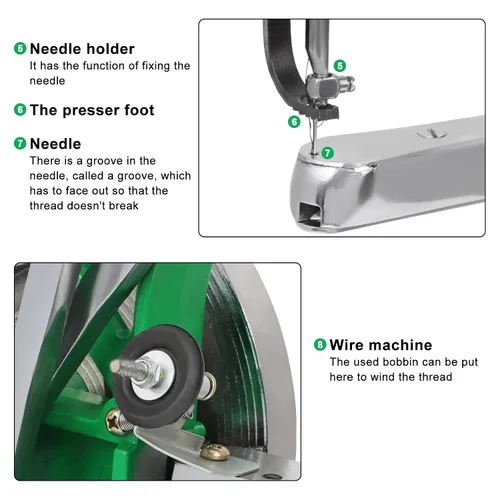 Miniatura 6 de Máquina de zapatero de cuero Máquina de coser de zapatero, máquina de reparación de zapatos con máquina de coser manual de línea de nailon