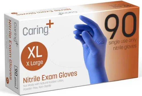Miniatura 9 de Guantes de examen de nitrilo Caring, azules, sin polvo, guantes desechables para atención médica, primeros auxilios, limpieza, preparación de Small