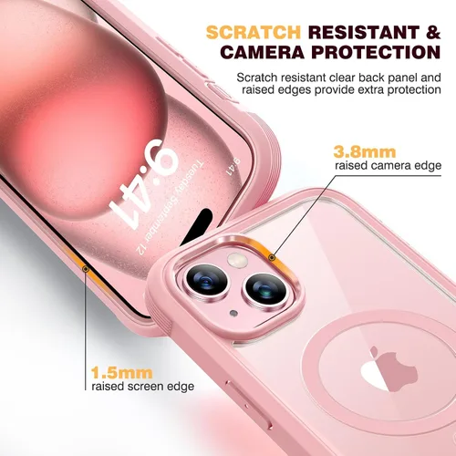 Miniatura 5 de Diaclara - Funda diseñada para iPhone 15 Plus de 6.7 pulgadas, compatible con MagSafe, magnética y resistente, con protector de pantalla Rosa