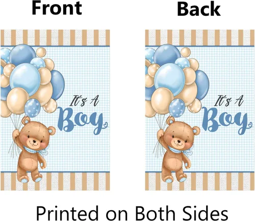 Miniatura 2 de Bandera de jardín con texto en inglés "It's A Boy" de 12 x 18 pulgadas, globos de oso de peluche de doble cara, bandera de jardín para bebé, baby