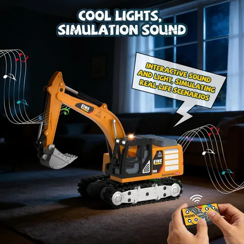 Miniatura 6 de YESHIN Excavadora de control remoto 1/64, mini vehículo de construcción RC de aleación de metal con pala, excavadora RC de carga directa tipo C