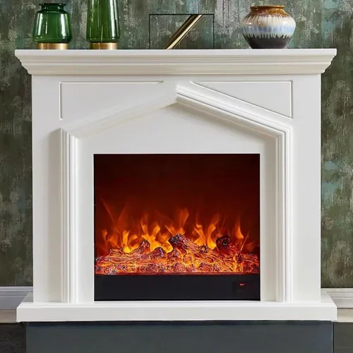 Chimenea eléctrica independiente con repisa de 59 pulgadas (llama realista) (forma de techo) blanco moderno soporte de TV Chimenea para Sala
