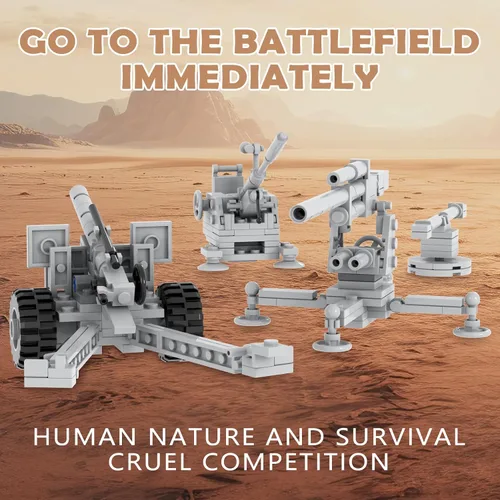 Miniatura 5 de Juego de bloques de construcción de armas de artillería de la Segunda Guerra Mundial (710 unidades). MOC piezas de ladrillos militares