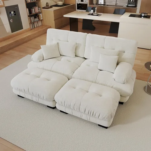 Miniatura 37 de Sofá modular de gran tamaño de 94 pulgadas, sofás seccionales grandes de color beige y blanco para sala de estar, juego de sofá de terciopelo, sofás