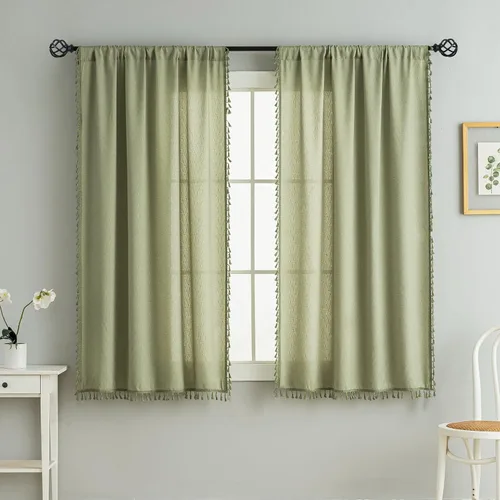 Miniatura 19 de Cortinas cortas para ventana pequeña, mezcla de lino natural, estilo campestre, 45 pulgadas de largo, para cocina, 40 pulgadas de ancho x 45