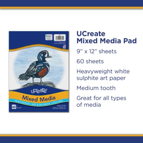 Miniatura 4 de UCREATE PAC4841 - Papel de arte para medios mixtos, blanco, 9 x 12 pulgadas, 60 hojas/paquete