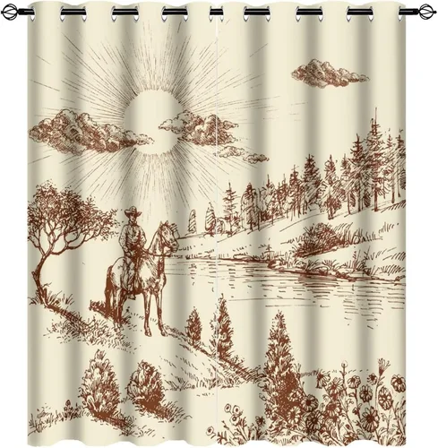 Miniatura 23 de Cortinas opacas retro de vaquero occidental para dormitorio, estilo rústico, cactus, salvaje oeste, vaquero, paseo, caballo, con ojales, aislamiento