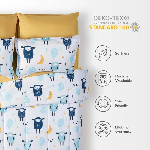 Miniatura 5 de SLEEP ZONE Juego de edredón para niños, tamaño matrimonial/queen, súper lindo y suave, ropa de cama para niños en una bolsa, juego de 7 piezas