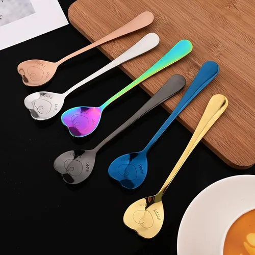 Miniatura 3 de JASHII 8 cucharaditas de acero inoxidable con forma de corazón negro brillante, cucharas de café de postre, cuchara de amor, cuchara mezcladora