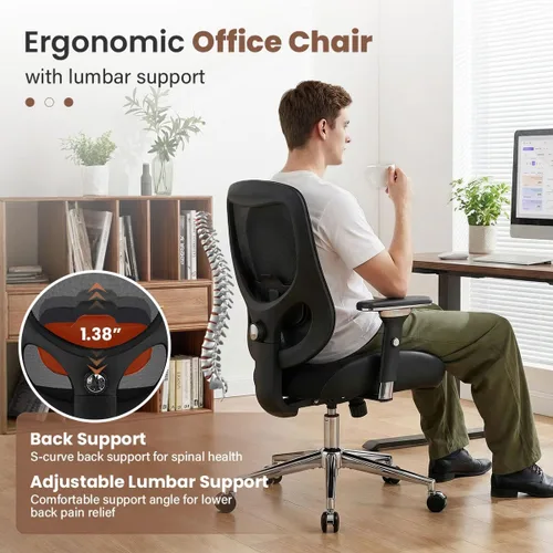 Miniatura 6 de Silla de oficina grande y alta de 700 libras para personas pesadas, silla de escritorio ergonómica de malla con cojín ancho y grueso, soporte lumbar