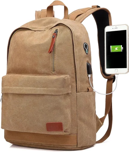 Miniatura 2 de Mochila de lona para laptop, mochila escolar impermeable con carga USB, 17.32in X 12.6in X 6.0in, Mochilas Daypack