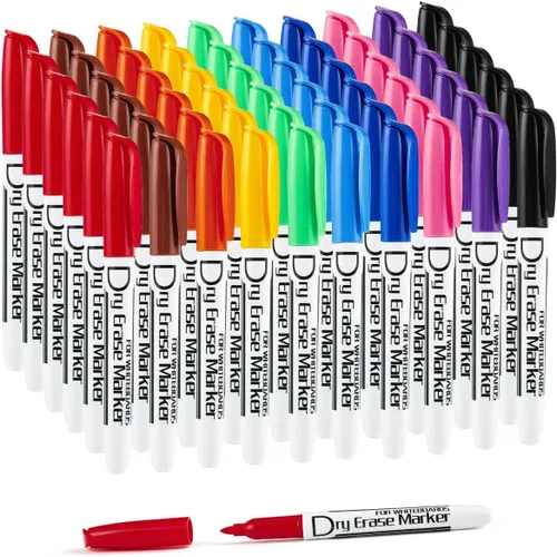 Volcanics - Marcadores de borrado en seco de bajo olor con punta fina para pizarra blanca. Paquete grande de 60 unidades, 10 colores surtidos para