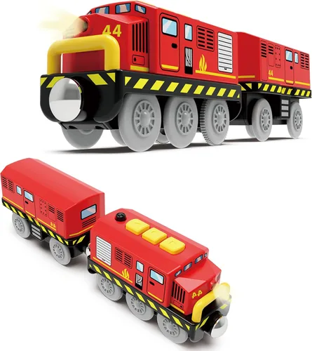 Miniatura 5 de Train Toys - Tren de locomotora a pilas para pista de madera, tren motorizado para niños pequeños con conexión magnética, compatible con Thomas