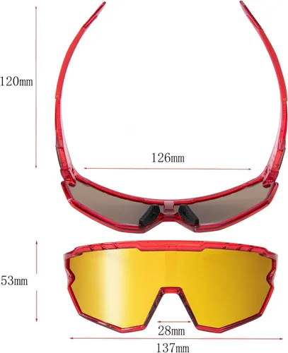Miniatura 4 de Sports Sunglasses Cycling Glasses Pink Polarized Glasses Baseball glasses with 3 lenses,Fishing,Ski Running Golf Rojo