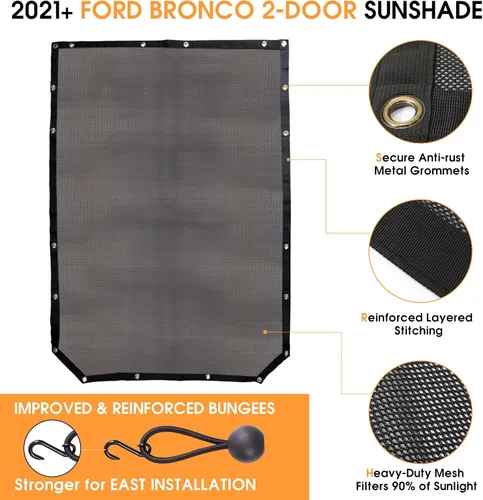 Miniatura 3 de Parasol para accesorios Ford Bronco 2021 2022 2023 2024 2025 2 puertas, parasol de malla frontal Bimini cubierta superior para Bronco de 2 puertas