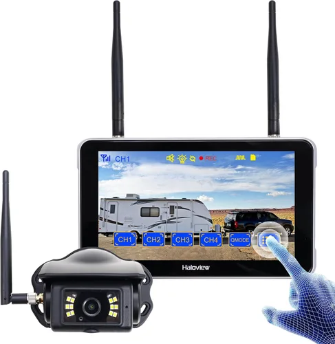 Haloview BT7 Touch RV Cámara de respaldo inalámbrica 2.4G Digita FHD 1080P DVR visión trasera a todo color cámara de visión nocturna y sistema de