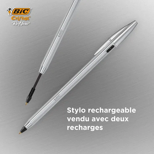 Miniatura 6 de BIC Cristal Re'New - Bolígrafo recargable de alta calidad, en negro y azul, paquete de 2 unidades, incluye 2 recambios de cada