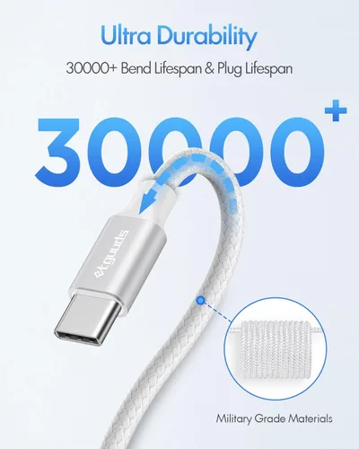 Miniatura 5 de etguuds Cable USB C a USB C blanco de 3 pies, paquete de 2 cables USBC a USBC de 60 W, cable de carga tipo C a C, carga rápida para iPhone 17, 16