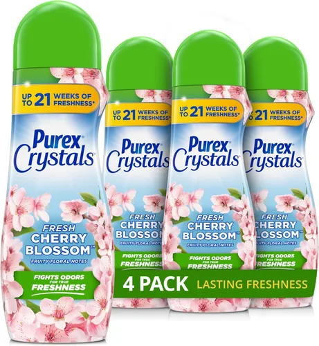 Purex Crystals In-Wash - Potenciador de aroma, flor de cerezo y jengibre, 21 onzas (paquete de 4), tecnología de frescura y eliminación de olores de