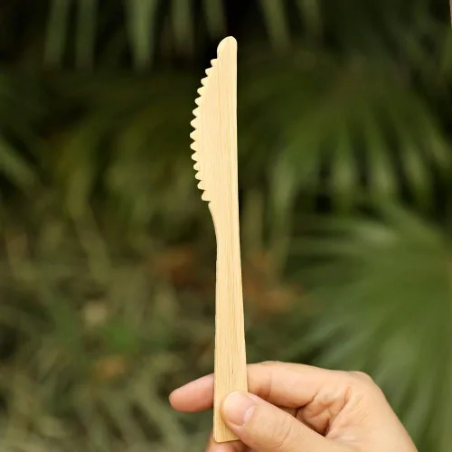 Miniatura 6 de Banbu Cubiertos de bambú desechables, 100 unidades de cuchillos de bambú desechables de 6.7 pulgadas, cuchillo biodegradable 100% compostable