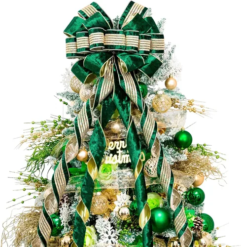 Miniatura 13 de Hismir Lazo grande de 53 x 13 pulgadas con serpentina de purpurina, lazos decorativos para árbol de Navidad, corona, puerta, festival, decoración