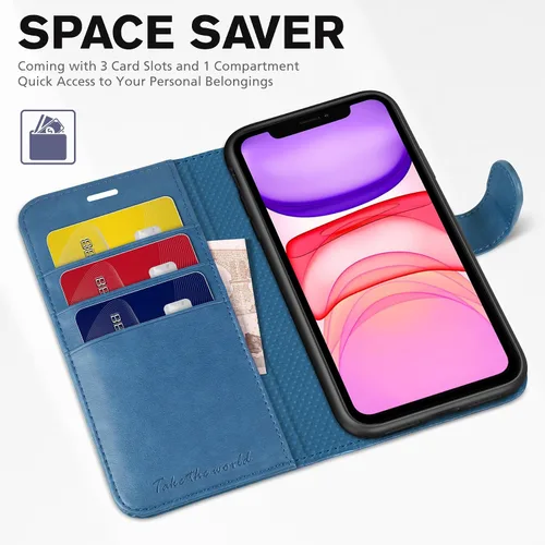Miniatura 7 de TUCCH - Funda tipo cartera para iPhone 11, con ranura para tarjeta con bloqueo RFID [Funda protectora interior de TPU], cubierta magnética de piel