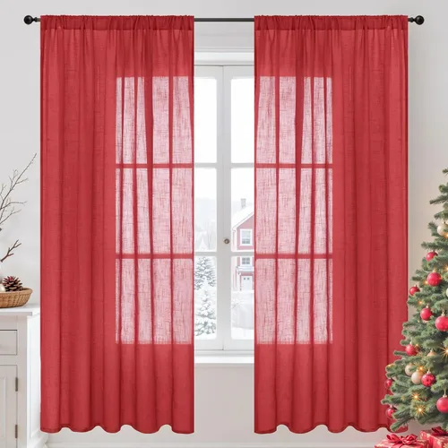 Miniatura 33 de BGment Cortinas de lino café de 30 pulgadas de largo para ventana pequeña, cortinas de media ventana beige semitransparentes ligeras con bolsillo