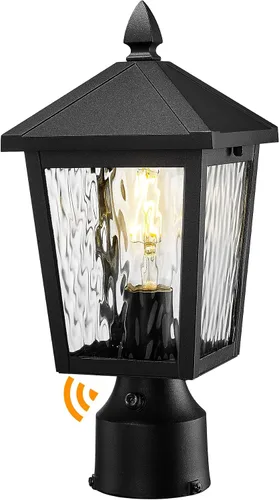 zeyu Lámpara de poste de linterna con sensor de fotocélula, iluminación de poste al aire libre del atardecer al amanecer de 13.7 pulgadas, accesorio