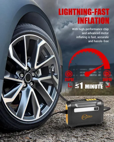 Miniatura 2 de ROCGORLD R8 Inflador de Neumáticos Compresor de Aire Portátil, Compresor de Aire Portátil DC 12V con Pantalla Digital Doble Grande, Inflado 3X Más
