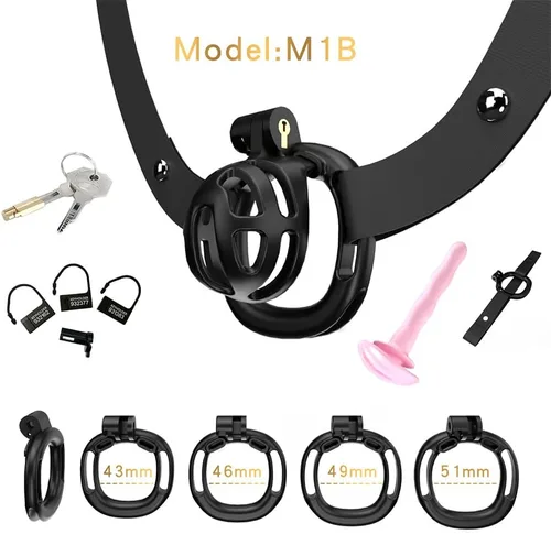 Miniatura 2 de Heuceo Jaula de castidad pequeña y ligera con 4 anillos y cinturón de castidad y dilatador uretral de silicona para hombre, mini jaula de pene liso