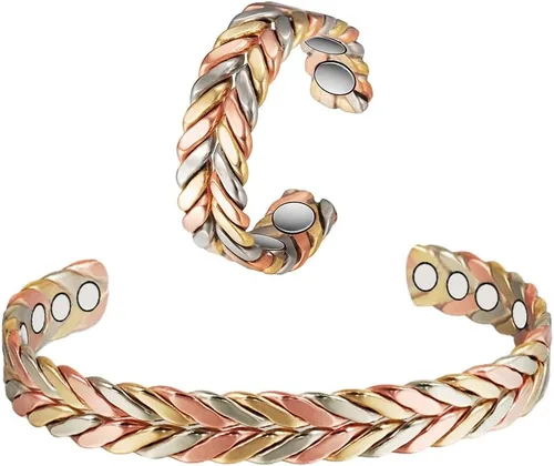 Pulsera de cobre para mujer, traje de cobre puro, ajustable, tres colores, trenza, magnética, regalo de joyería Fashsion (0932 2040)