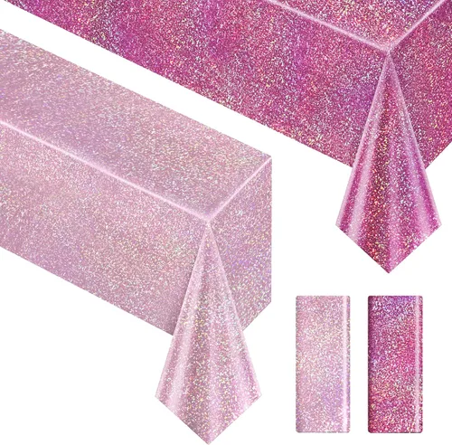 Miniatura 11 de Just Shimmer Mantel holográfico azul claro de 40" x 108" Decoración de fiesta rosa fuerte Día de San Valentín Fiesta de cumpleaños Decoración