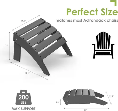 Miniatura 2 de GREENVINES Adirondack-Ottoman Plástico HDPE Reposapiés para exteriores Todo tipo de clima Reposapiés Taburete para pies Gris