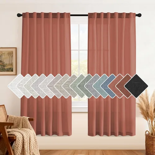 Miniatura 9 de H.VERSAILTEX Cortinas de lino natural de 63 pulgadas de largo para sala de estar, 2 paneles con trabillas traseras y bolsillo, texturizadas