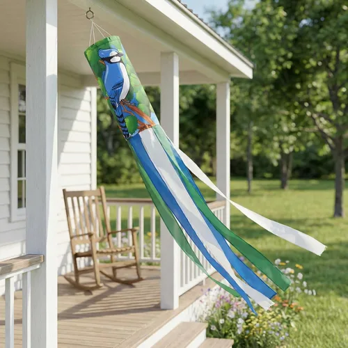 Miniatura 2 de Madrona Brands Blue Jay Bird Windsock para exteriores de 60 pulgadas Calcetines de viento colgantes decorativos duraderos para exteriores patio