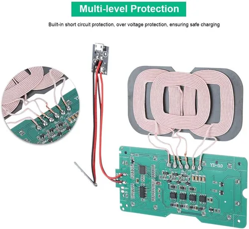 Miniatura 4 de Cargador inalámbrico estándar, módulo transmisor de 3 bobinas, carga de alta eficiencia con protección múltiple para teléfonos compatibles
