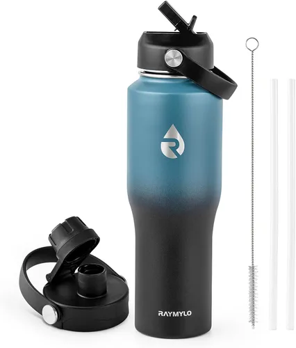 Miniatura 10 de RAYMYLO Botella de agua de acero inoxidable de 32 onzas (fría durante 48 horas, caliente durante 24 horas), botella de agua aislada al vacío