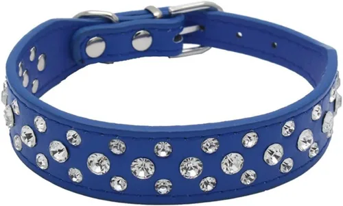 Miniatura 14 de Collar para perro con cristales de imitación, collar de piel sintética con brillantes para perro, gato y cachorro en color negro, tallas S M L XL