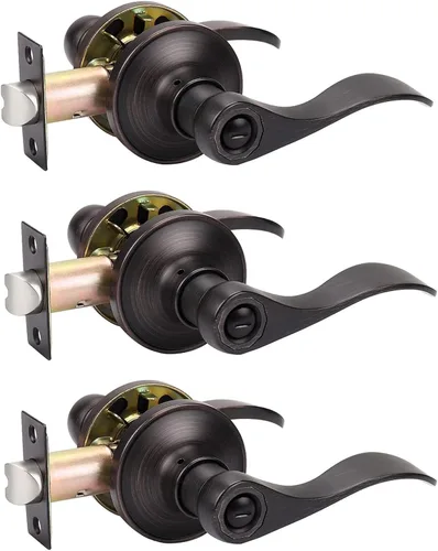 Miniatura 9 de KNOBWELL Paquete de 10 manijas interiores de bronce para puertas de privacidad, para baño/dormitorio, palancas de puerta sin llave para izquierda