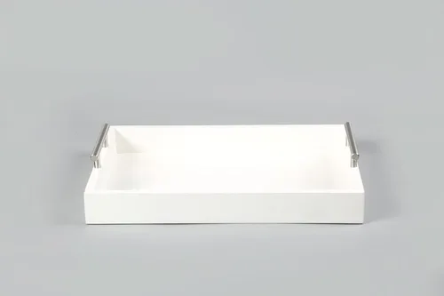 Miniatura 7 de Bandeja para servir de 16.5 x 13 pulgadas, bandeja otomana de madera de lujo, mesa auxiliar con asas de metal plateado pulido, 4 posavasos redondos