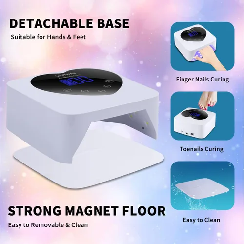Miniatura 5 de Lámpara de uñas UV LED inalámbrica, secador de uñas recargable de 72W con luz de esmalte de gel y gran pantalla LCD, lámpara de uñas curativa Blanco