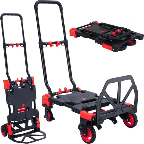 Miniatura 9 de Carro de mano plegable 2 en 1, carrito de mano plegable de 330 libras, carrito de mano plegable con mango retráctil y 4 ruedas de goma, carrito